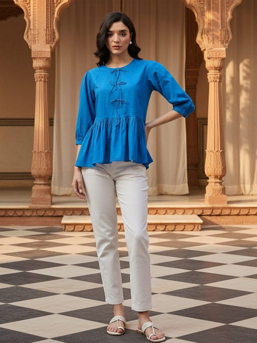 ZUMMER Cotton Gathered or Pleated Peplum Top