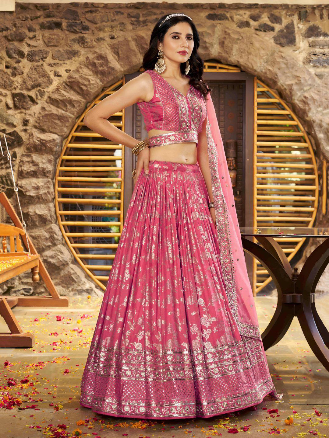 Zeel Clothing Embroidered Sequinned Semi-Stitched Lehenga & Unstitched Blouse With Dupatta