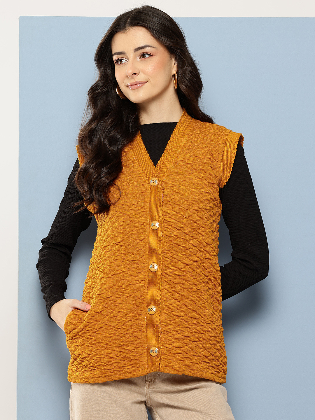 Aarika Women V-Neck Textured Cardigan
