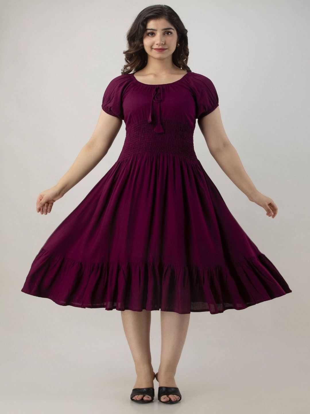 GREAT SELLER Puff Sleeves Fit & Flare Dress