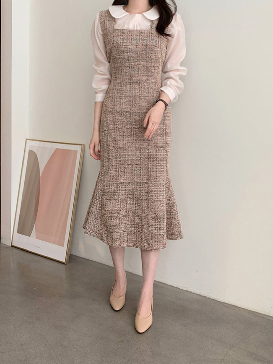 bebe Women Peter Pan Collar Sheath Midi Dress