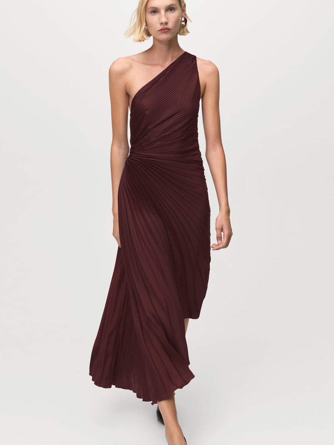 MANGO Pleated Asymmetrical Dress With Cut Out Details