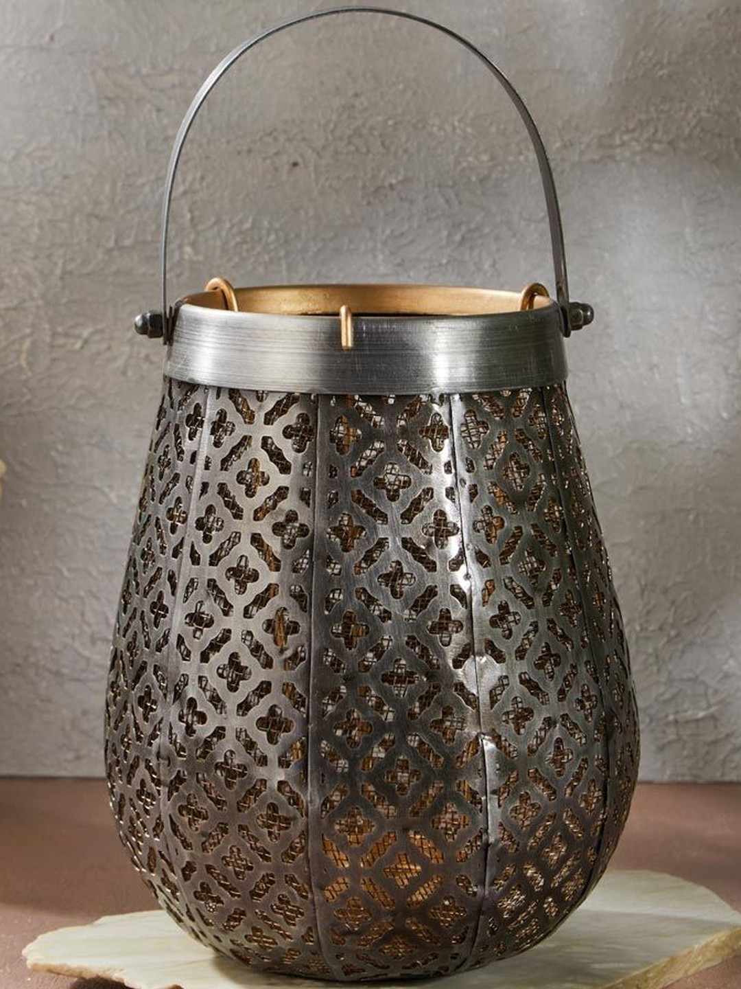 Fabindia Sajj Silver-Toned Metal Table Lantern Candle Holder