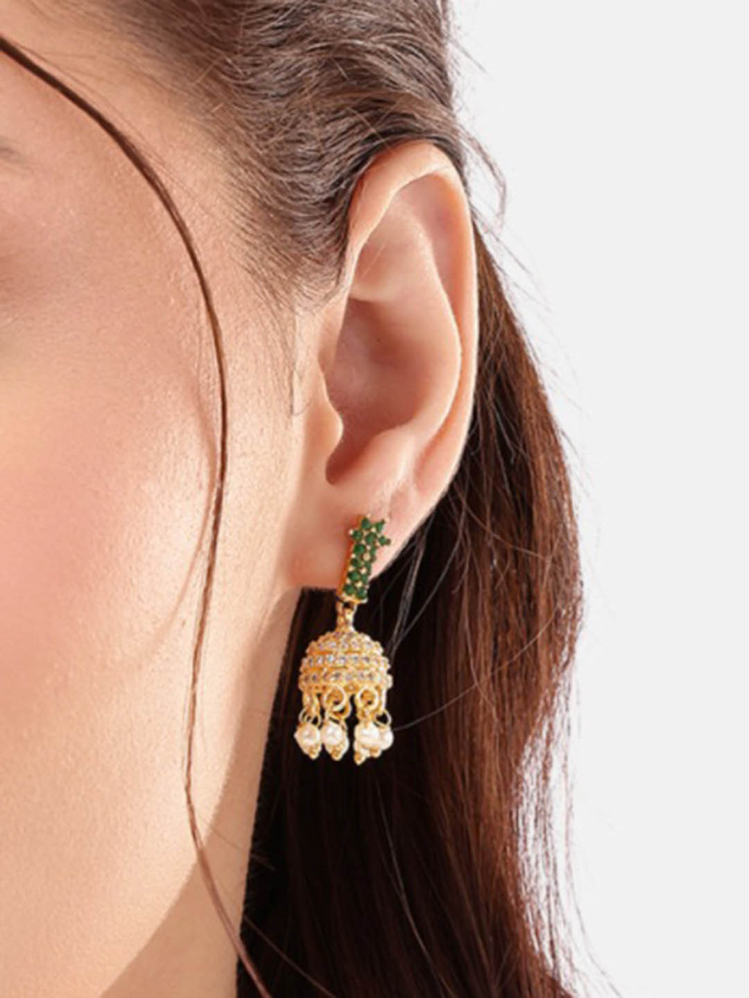 Nuyug 22K Gold CZ Studded Jhumkas