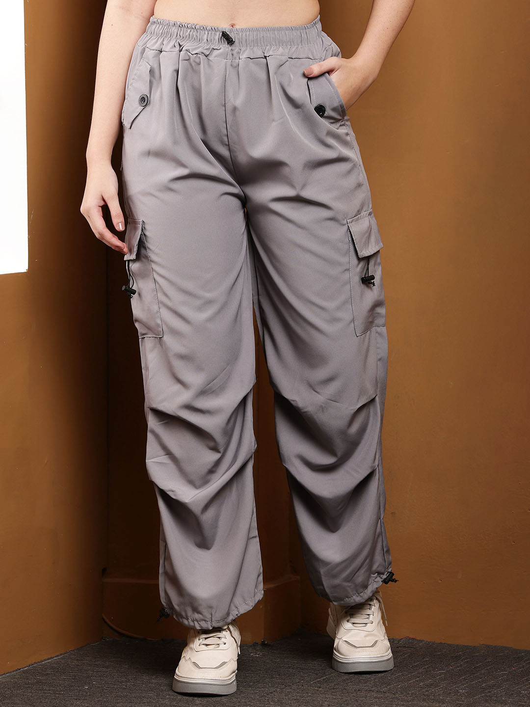 Sash Women Loose Fit High-Rise Cargos Trousers