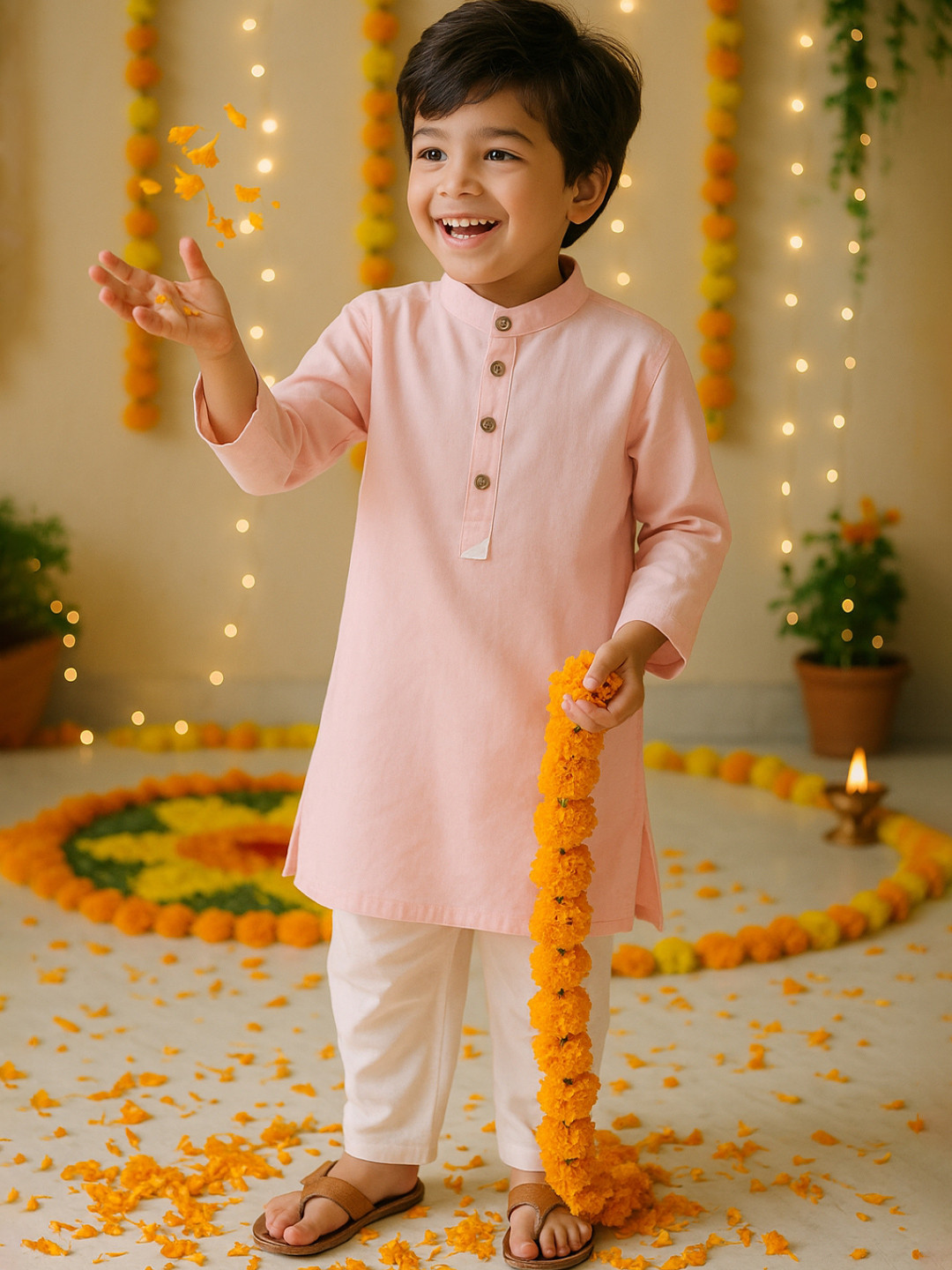 TALES & STORIES Boys Pink Kurta