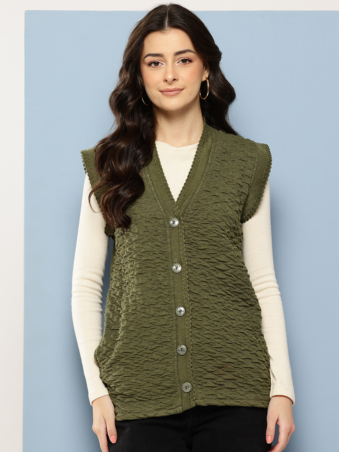 Aarika Women V-Neck Textured Cardigan