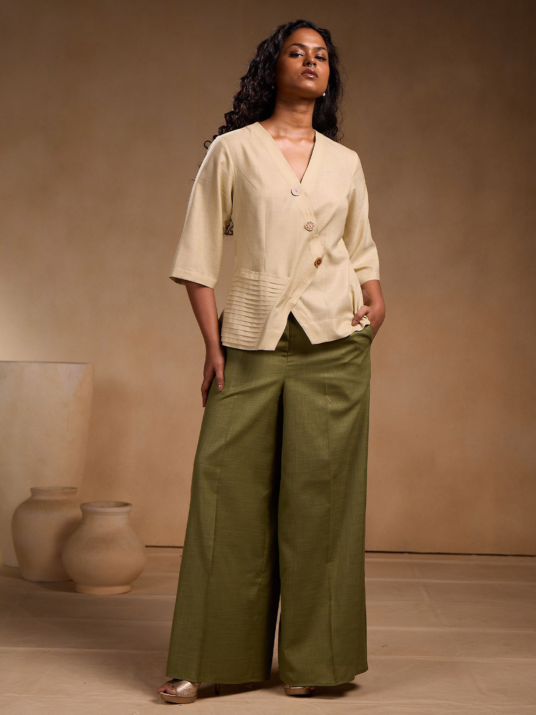 Chhaya Gandhi Design Studio Women V-Neck Shirt Style Top