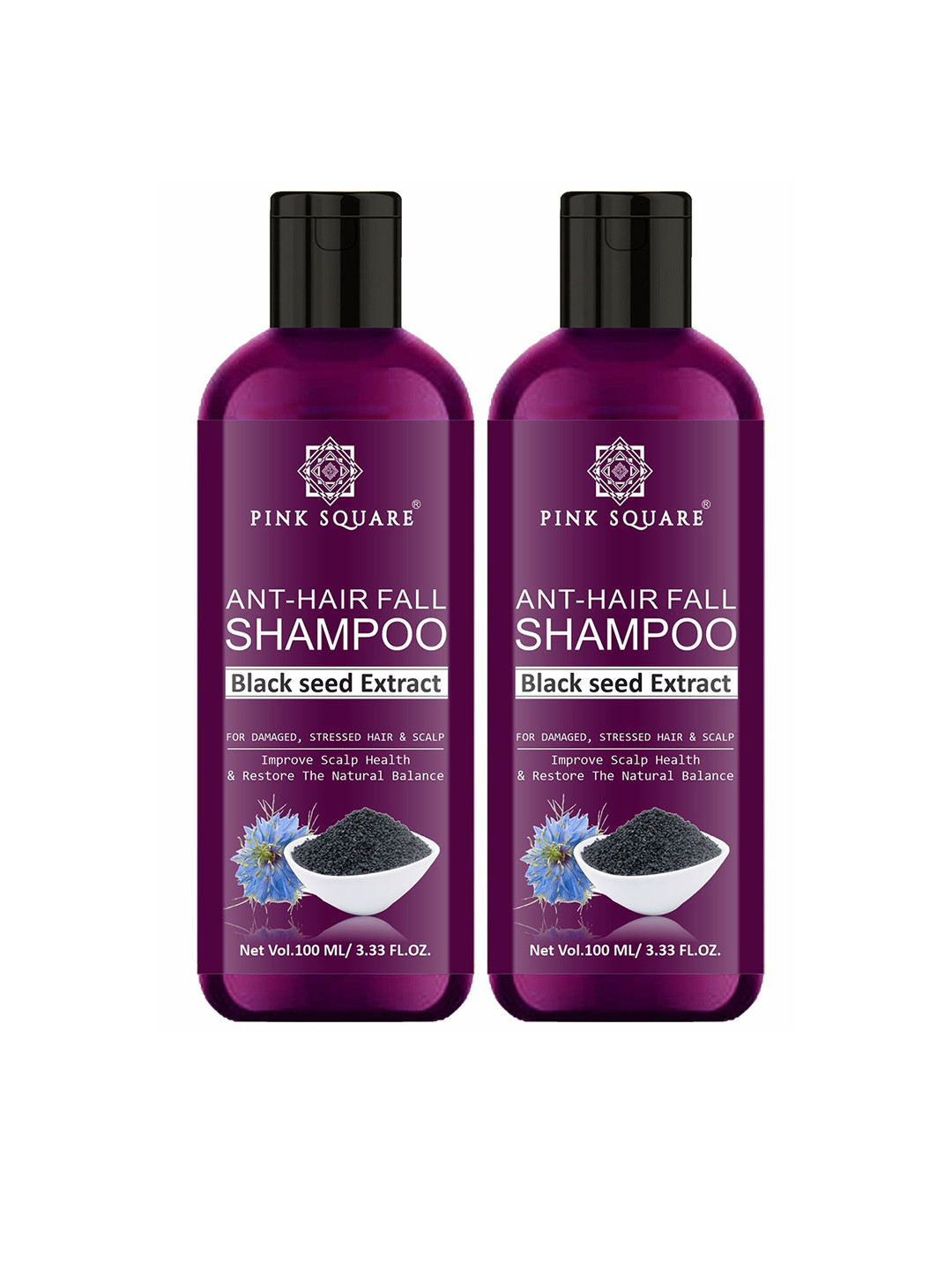 Pink Square Set Of 2 Anti Hairfall Shampoo With Black Seed Extract - 100 ml Each