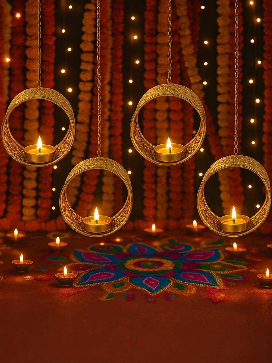 Go Hooked Pack Of 4 Hanging Round Metal Tealight Candle Holder