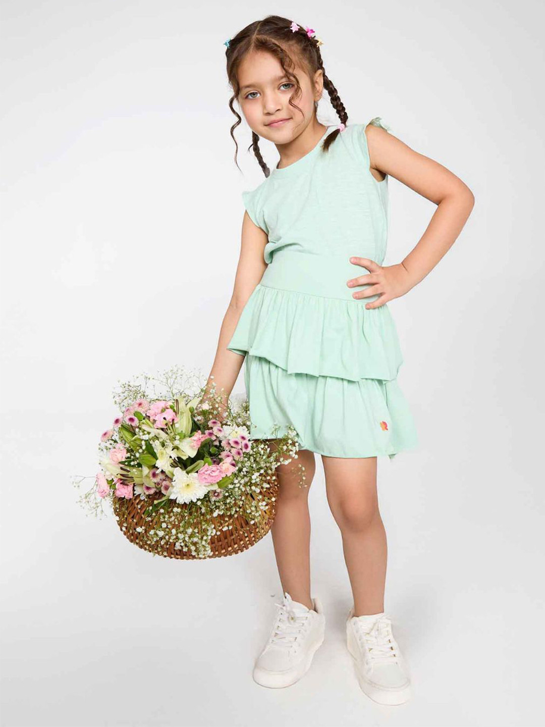 Kiggle Girls Sleeveless Wavy Sleeve Tee Organic Cotton Top