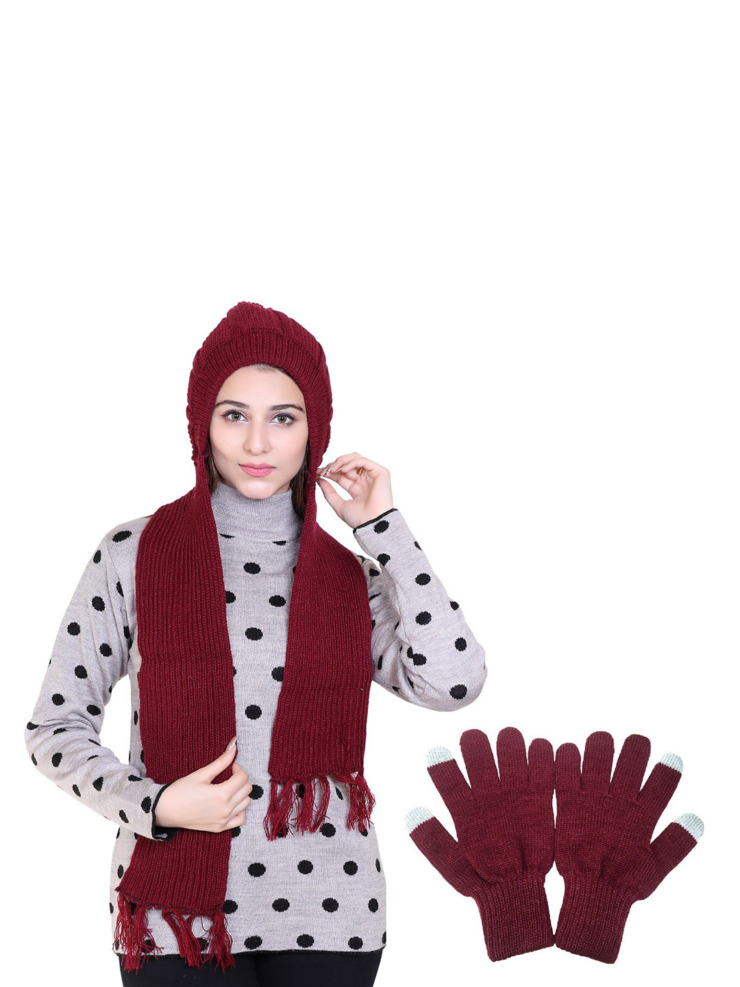 Gajraj Women Cap With Scarf & Touch Screen Fingers Gloves