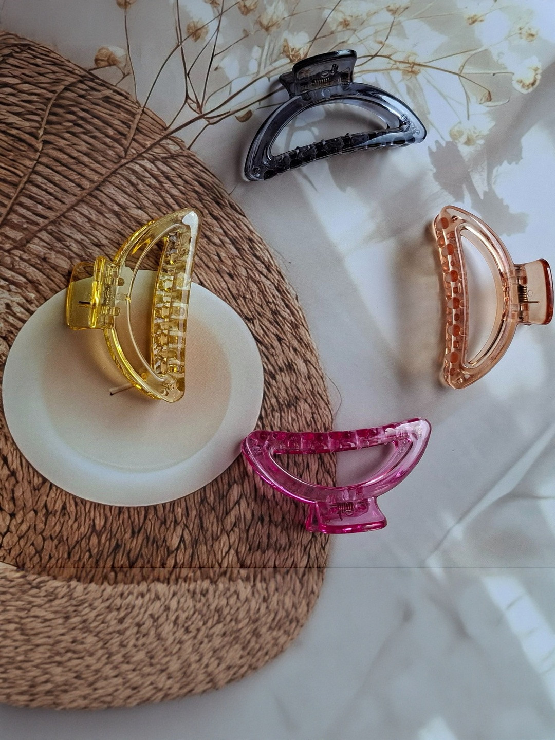 DIVASTRI Women Set of 4 Transparent Glossy Finish D-Shape Hair Claw Clips
