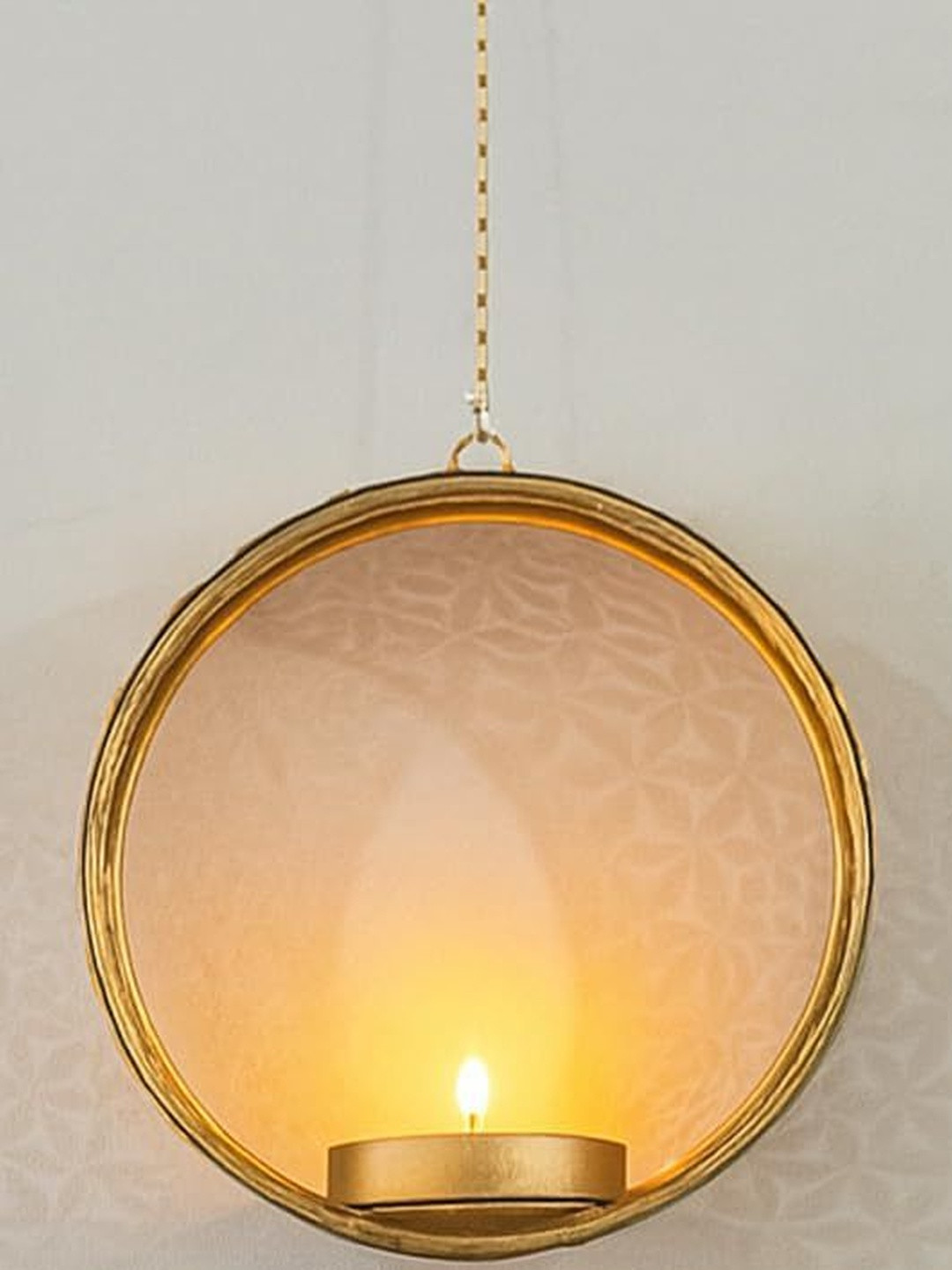 Go Hooked Set of 2 Round Metal Hanging Tealight Candle Holder with Chain