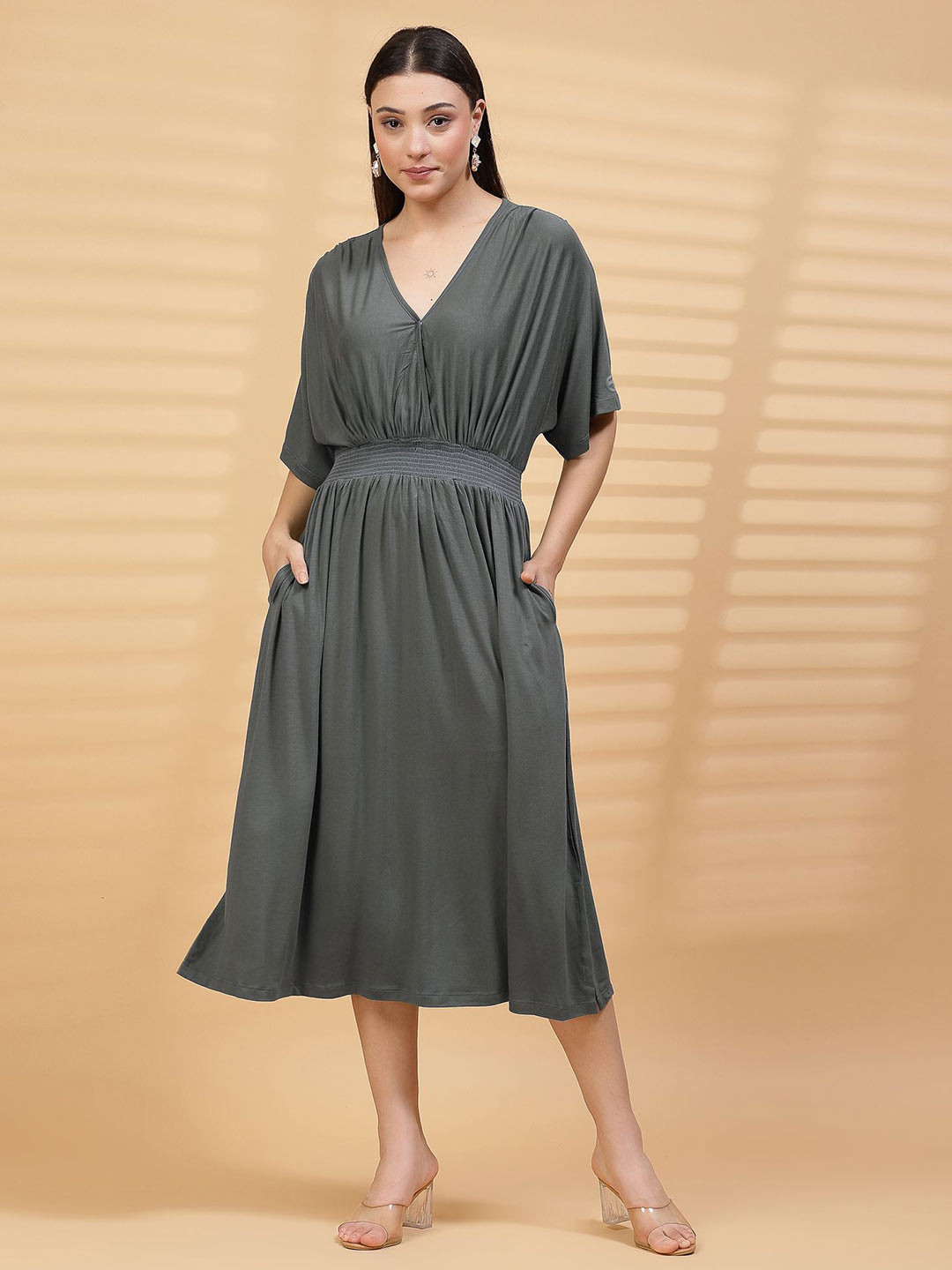 House Of Zelena Women Batwing Sleeve Maternity Zipless Nursing Kaftan Midi Dress