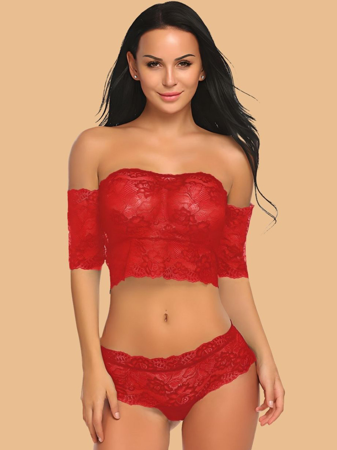 Off Shoulder 2 Pieces Lingerie Set for Women