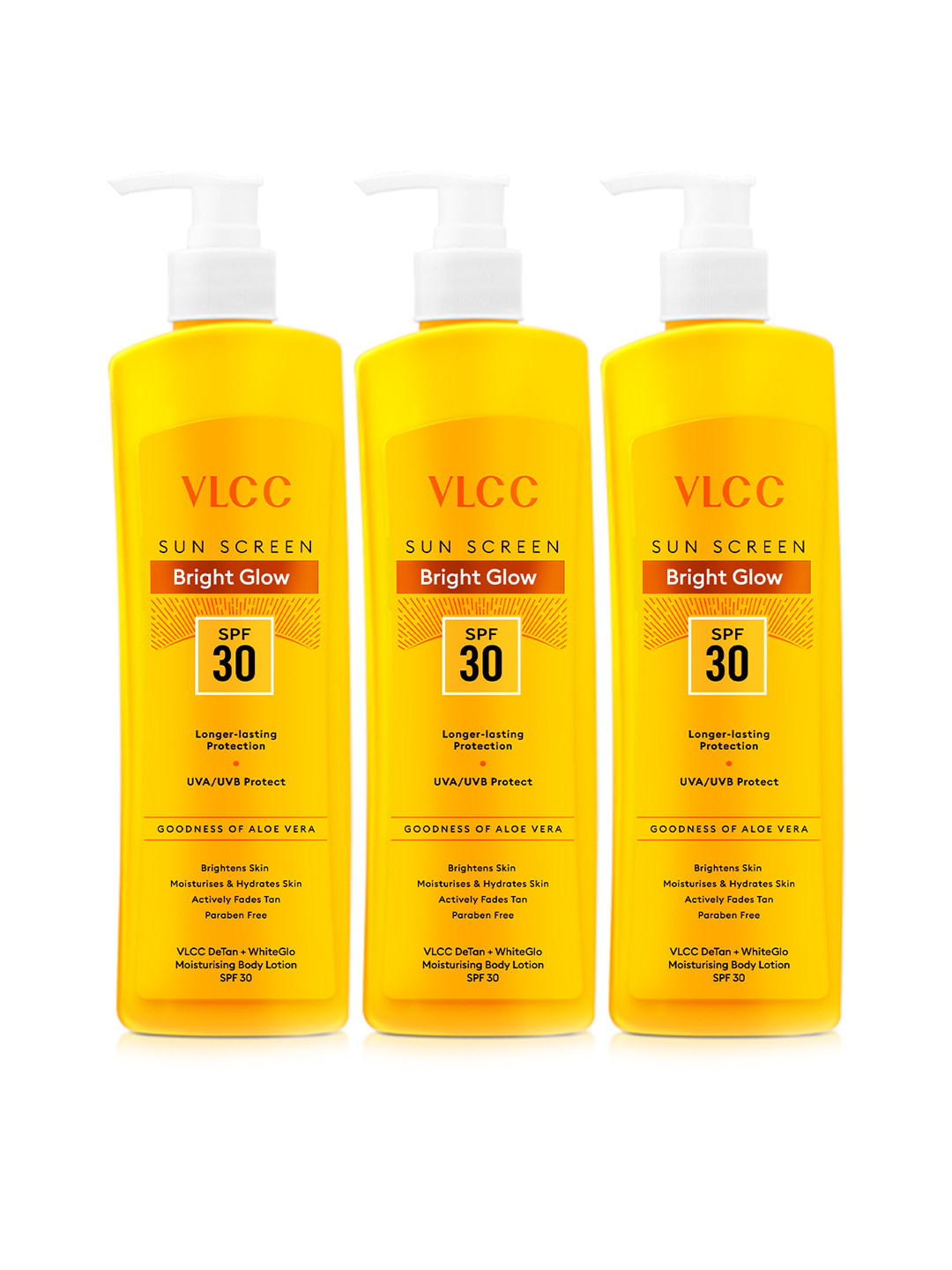 VLCC Set of 3 Bright Glow Sunscreen Body Lotion SPF 30 | 350 ml each