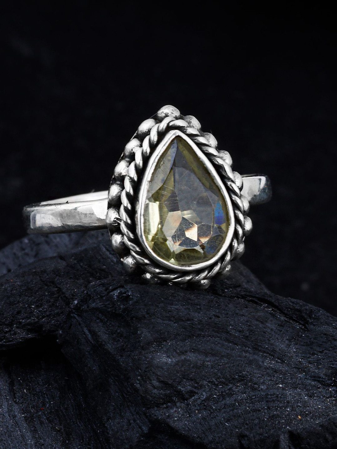 Meadows 925 Sterling Silver Citrine Gemstone Studded Finger Ring