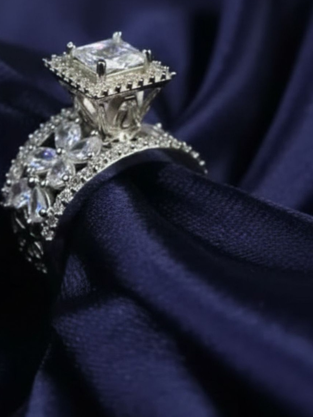 shringaar by neha Women German Silver Stones Studded Floral Detail Finger Ring