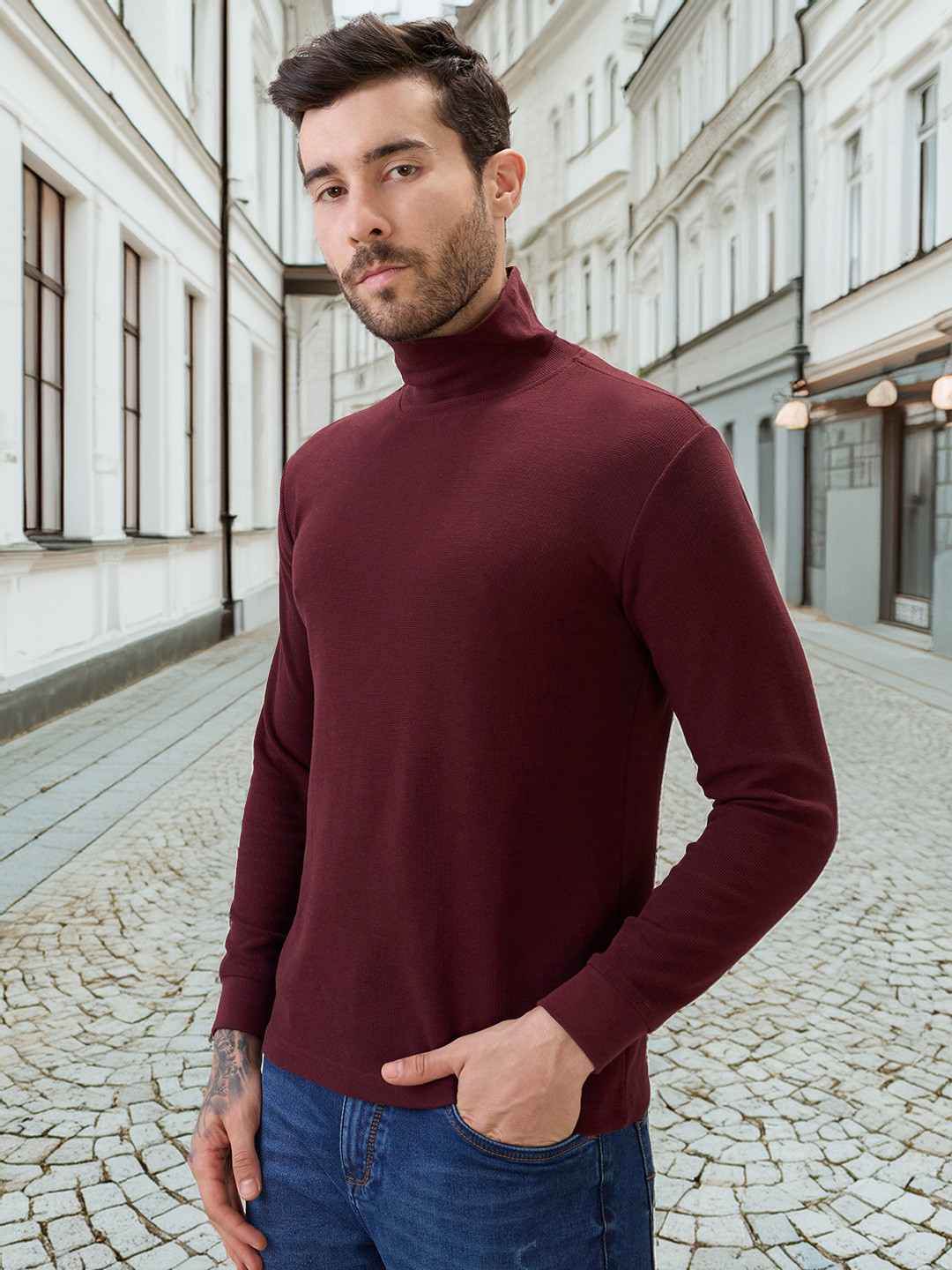 Status Quo Men Self Design Turtle Neck T-shirt