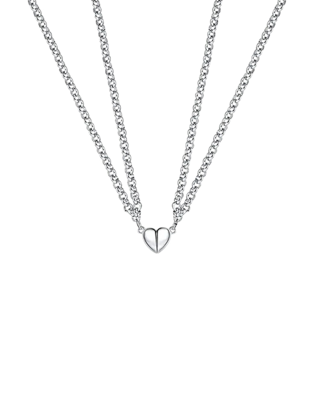 PASU FASHION Unisex Stainless Steel Couple Heart Shaped Pendants