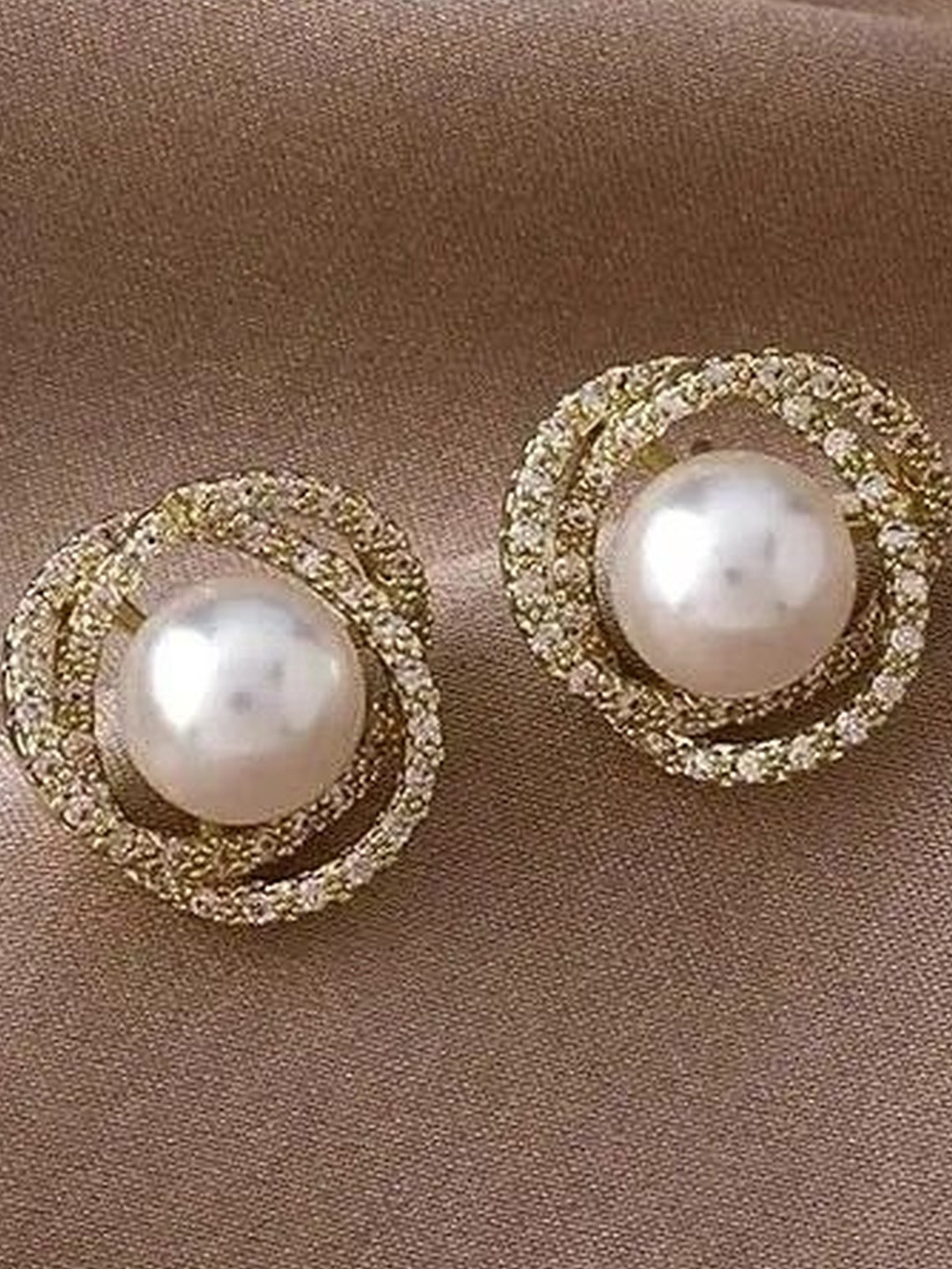 SAIFOO Korean Artificial Stones Studded and Beaded Circular Shaped Studs