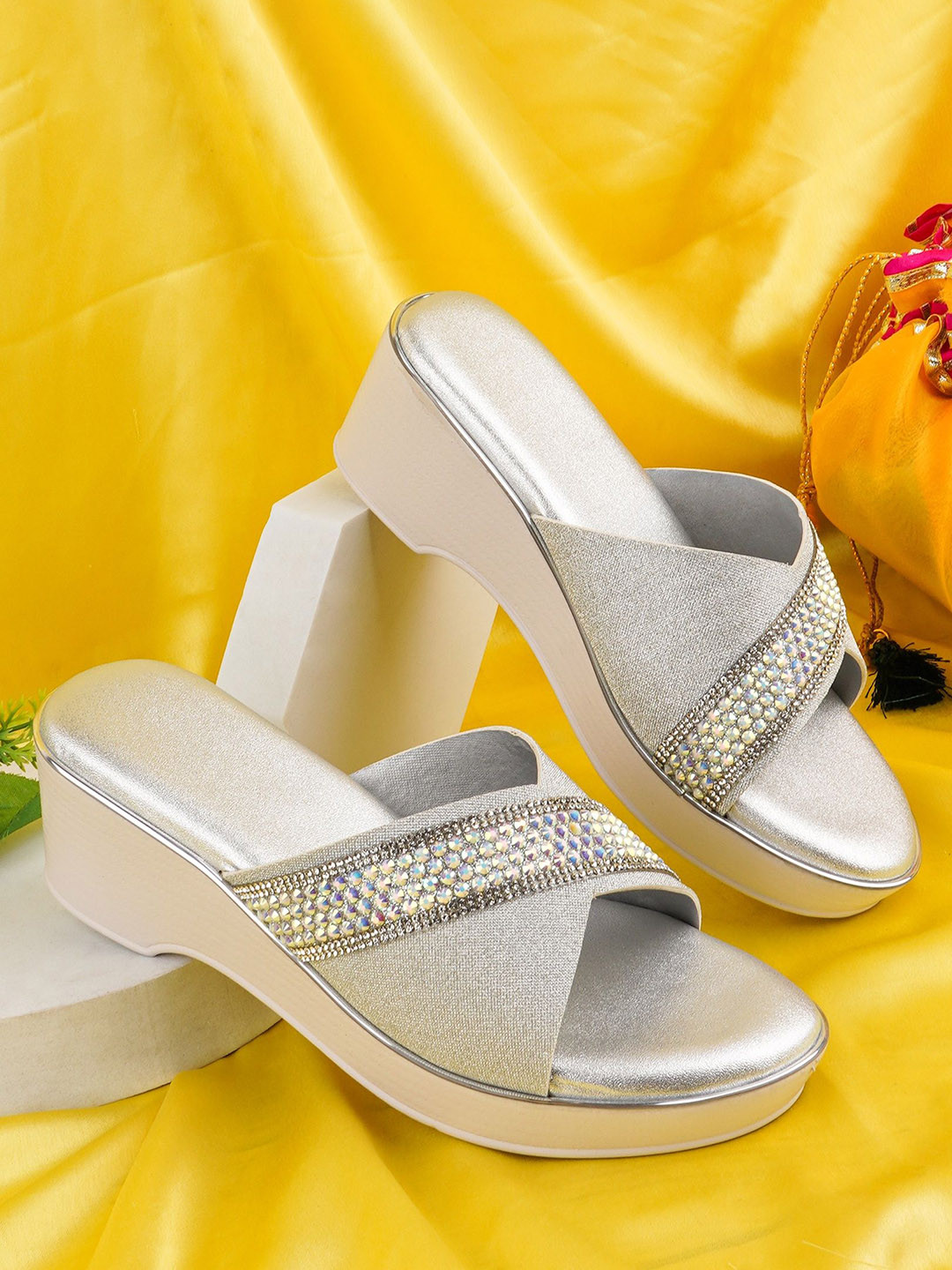 BAESD Women Embellished Beaded Open Toe Chunky Wedge Heels Sandals