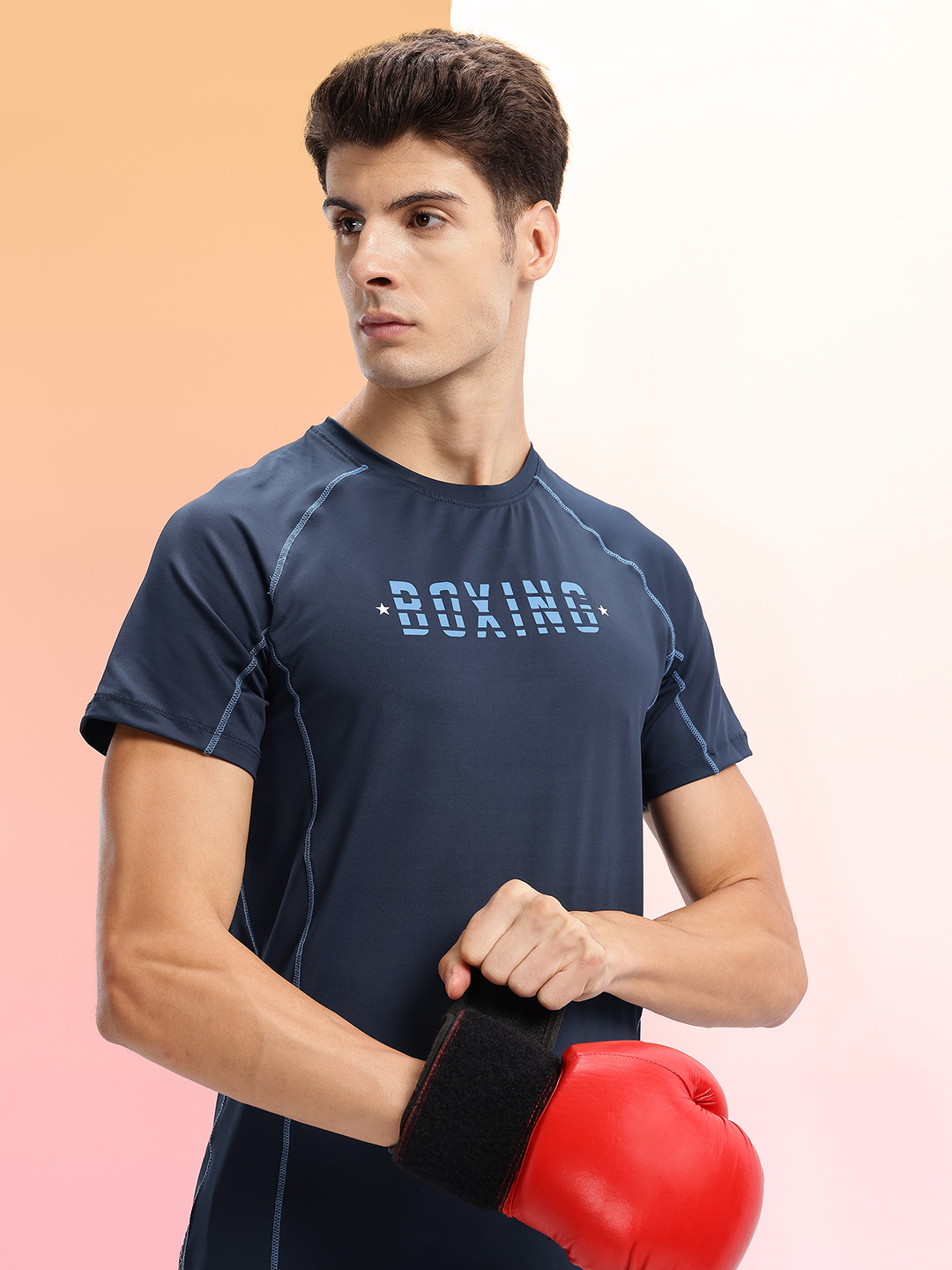 HRX by Hrithik Roshan Rapid-Dry Typography Print Contrast Stitch Slim Fit Training T-shirt