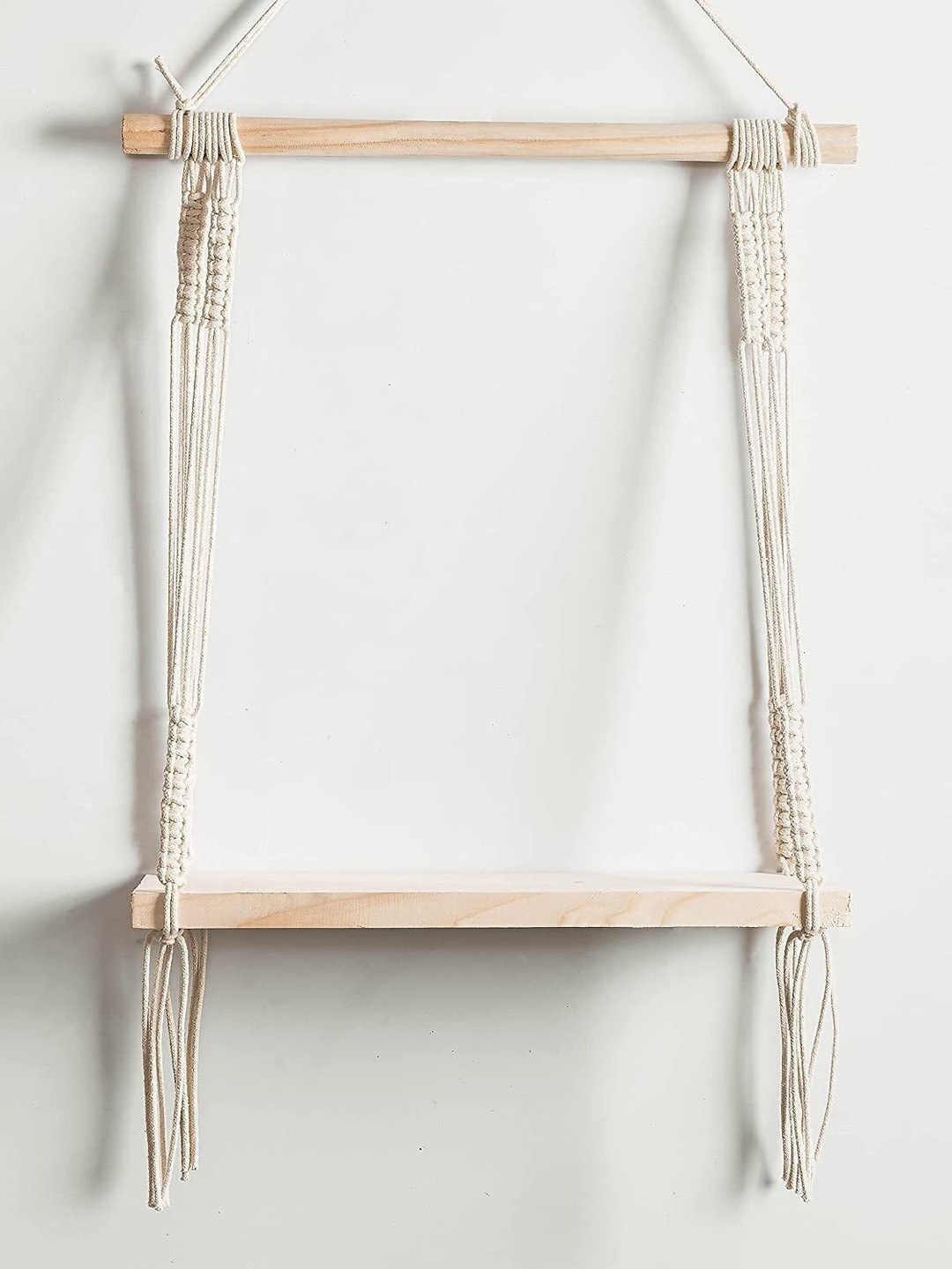 Aain Off White Macrame Wall Hanging Shelf