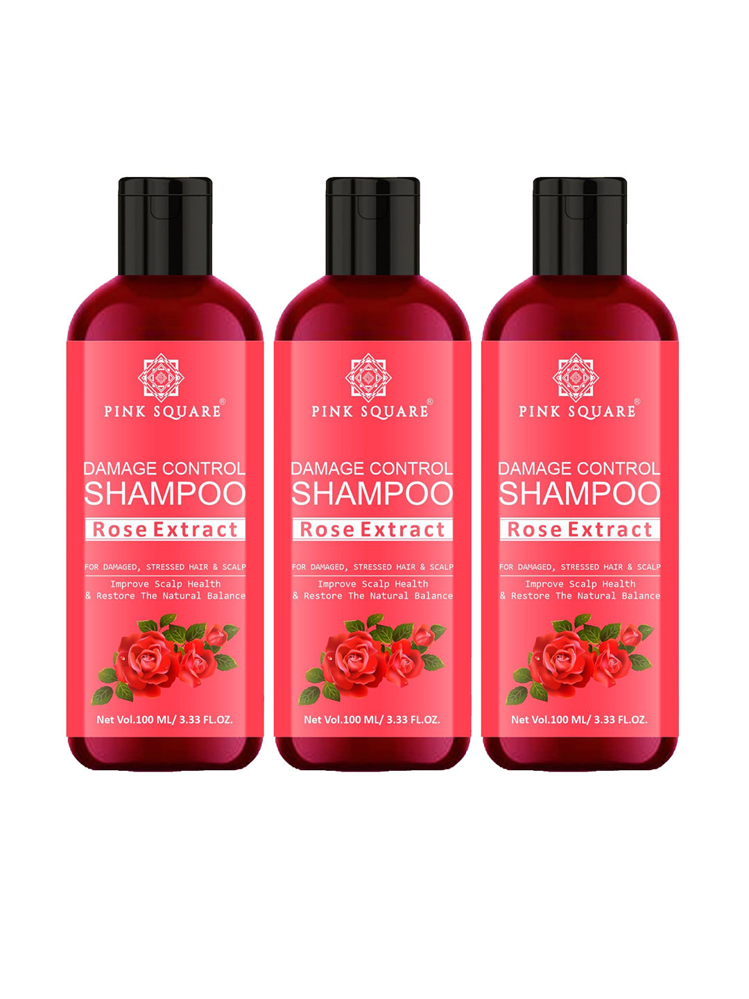 Pink Square Set Of 3 Damage Control Shampoo With Rose Extract - 100 ml Each