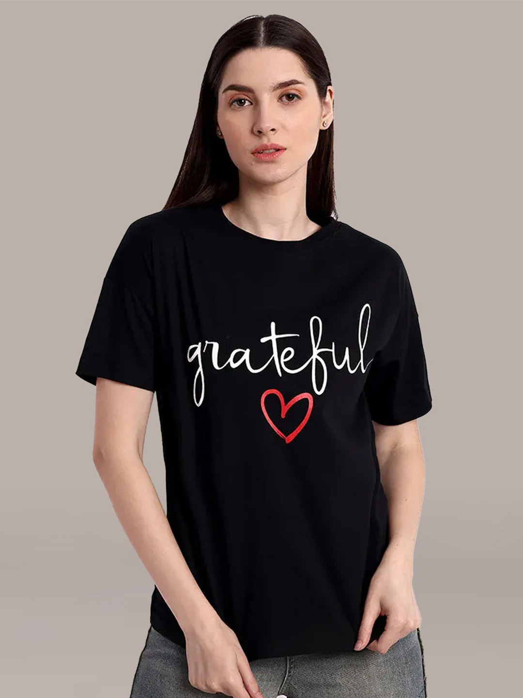 iki chic Women Black Typography Printed T-shirt