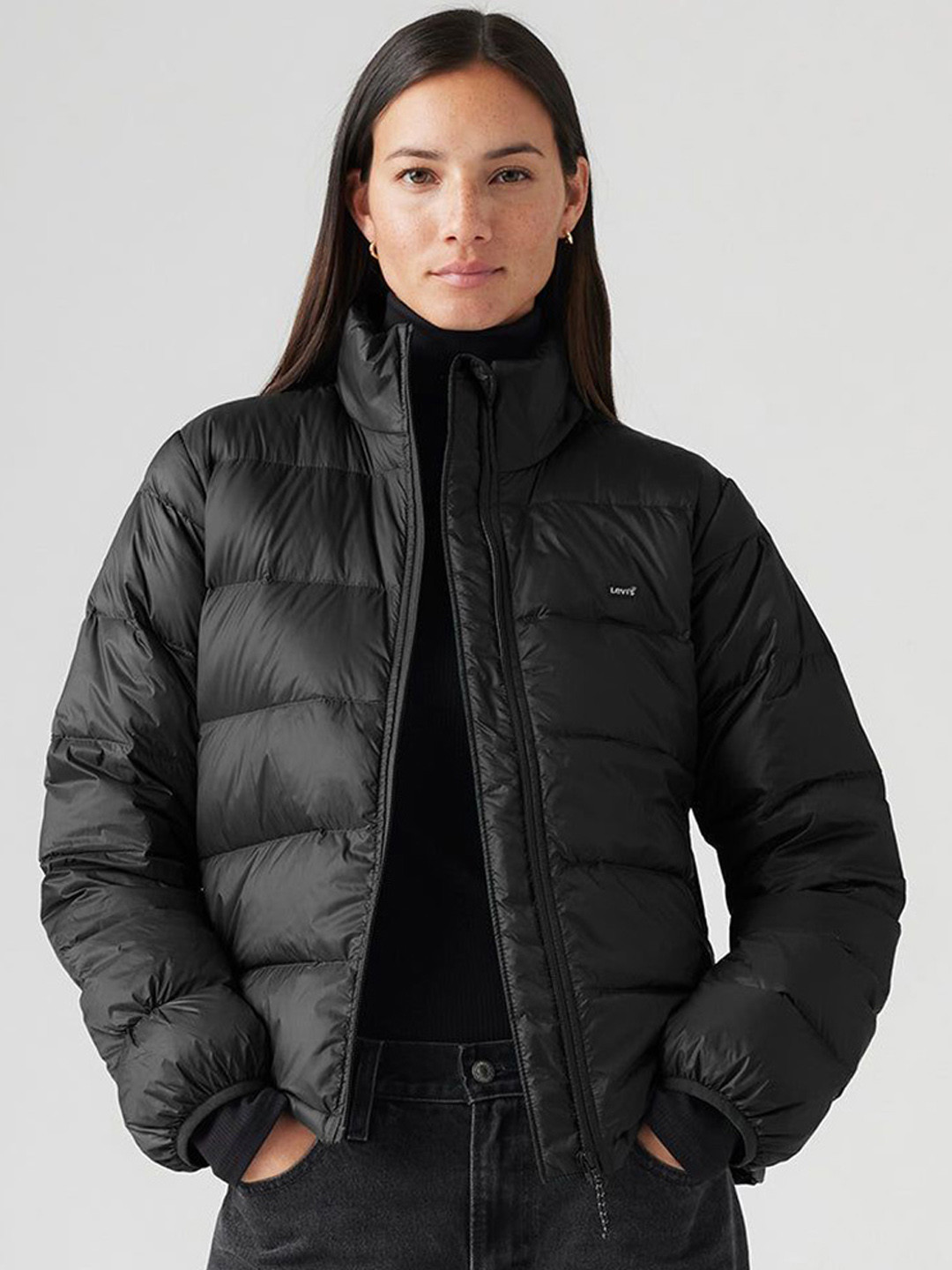 Levis Women Solid Mock Collar Packable Padded Jacket