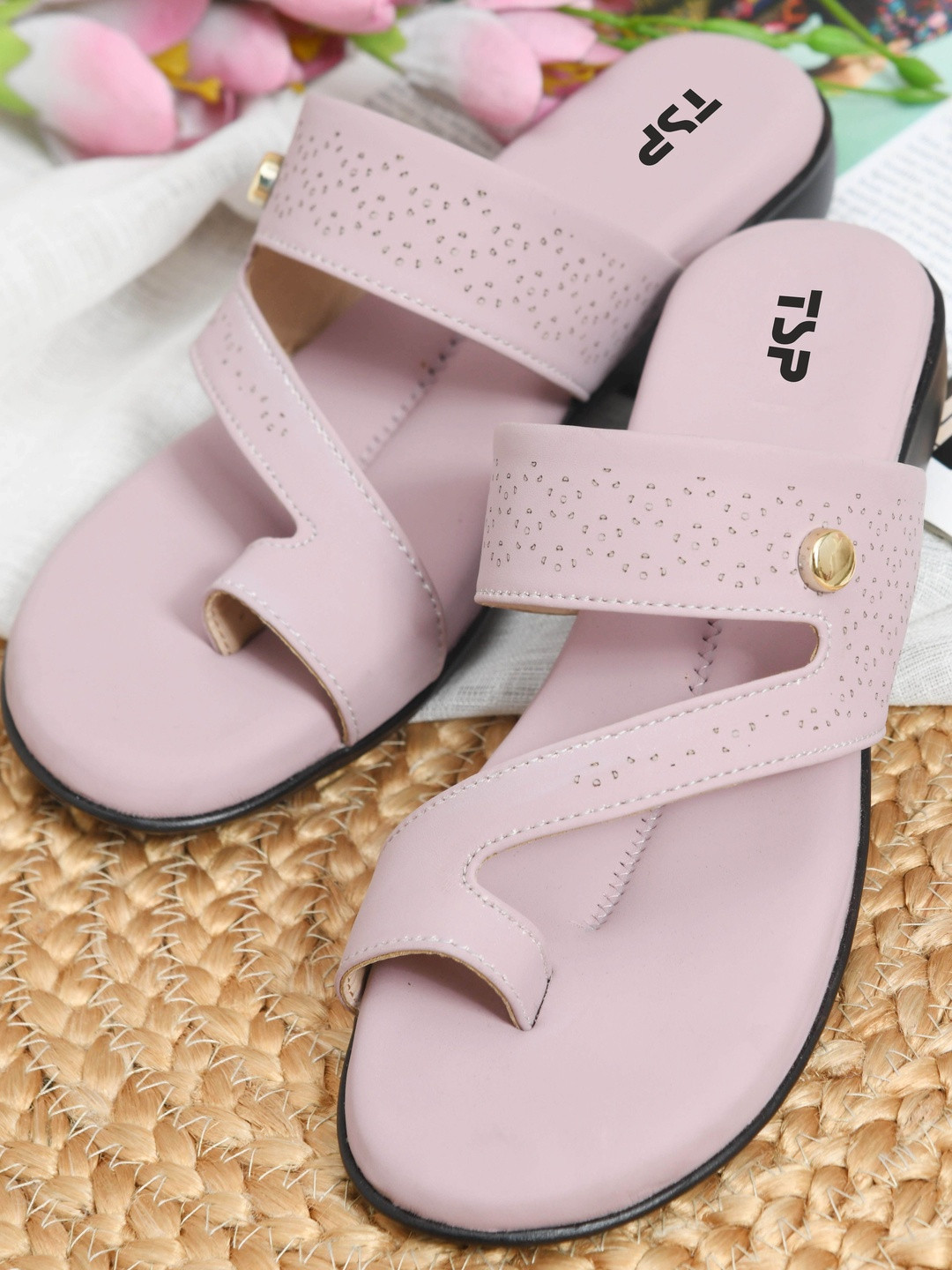 THE STHAPAK BLESS YOUR FEET Women Rose Solid Synthetic One Toe Flats