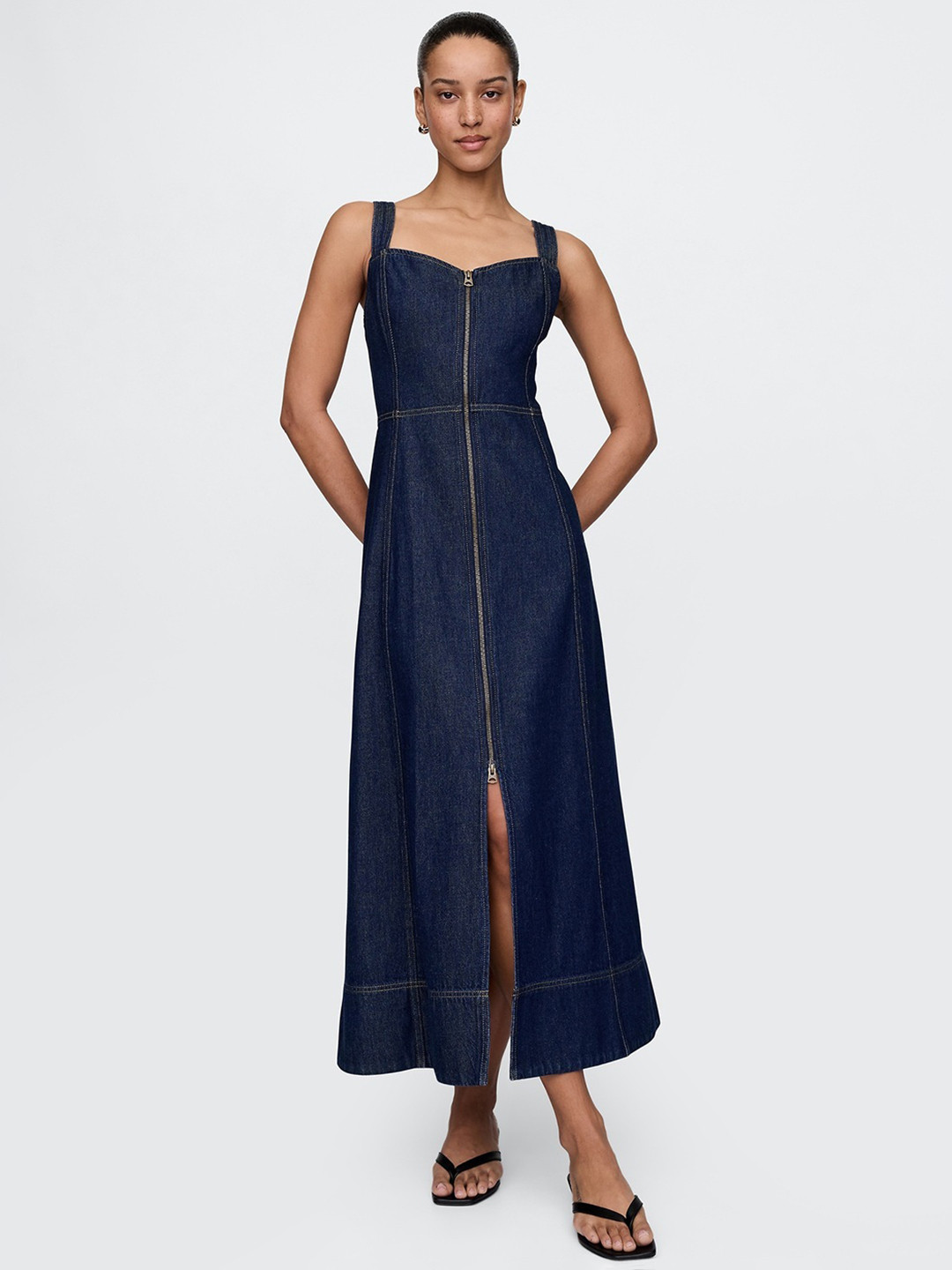 GAP Denim A-Line High-Slit Maxi Dress
