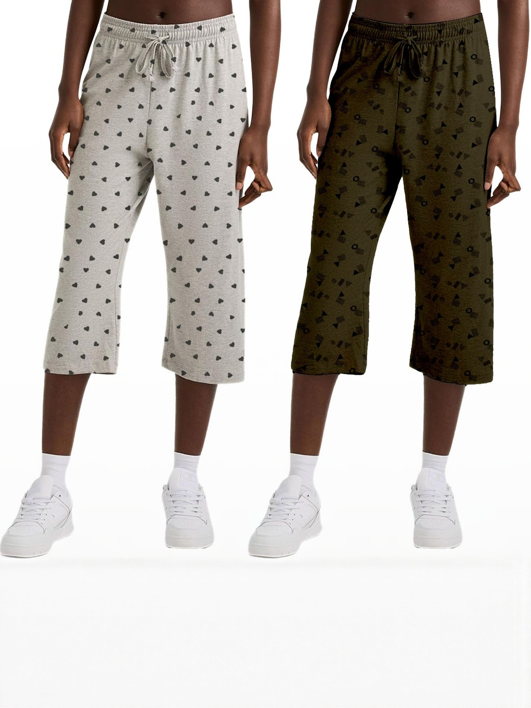 Fasha Women Multi Colored Set Of 2 Cotton Mid Rise Printed Capri