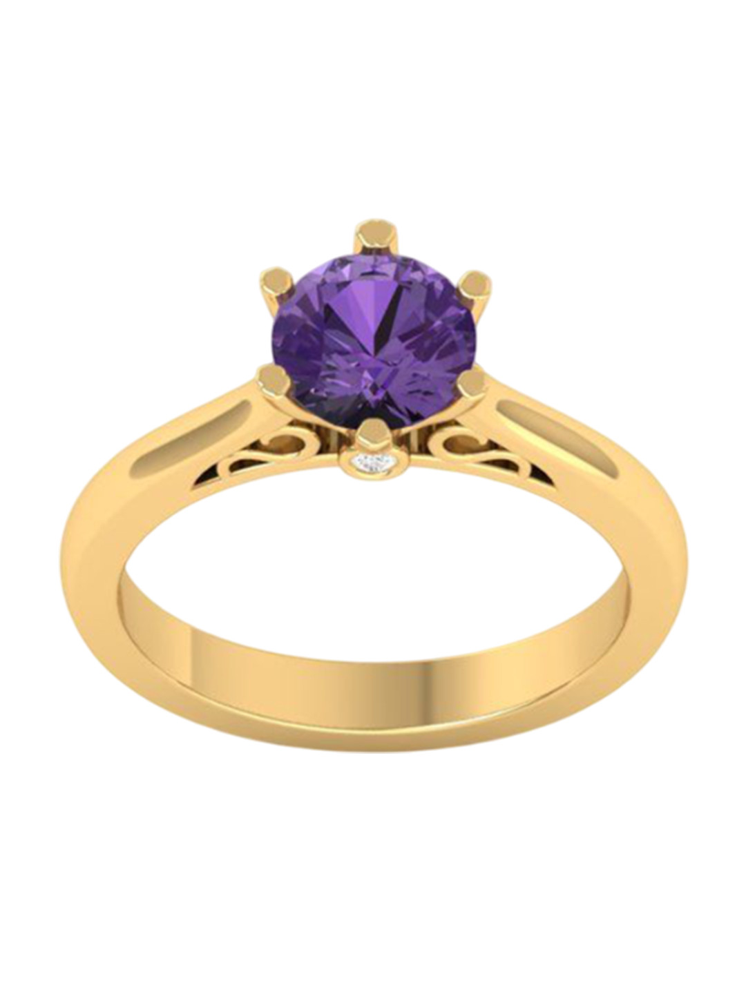 STRIKEY 925 Sterling Silver 14K Gold Plated Amethyst & Diamond Studded Finger Ring