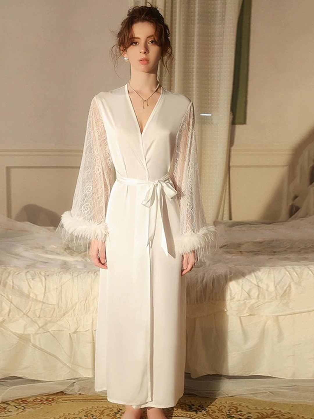 LULU & SKY Women V-Neck Long Sleeve Night Robe