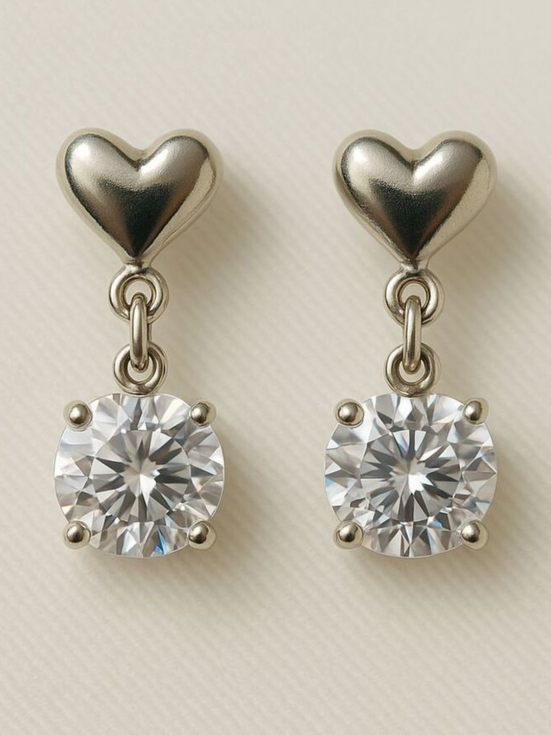 MODFUSE Women White & Silver Heart Shaped Drop Earrings