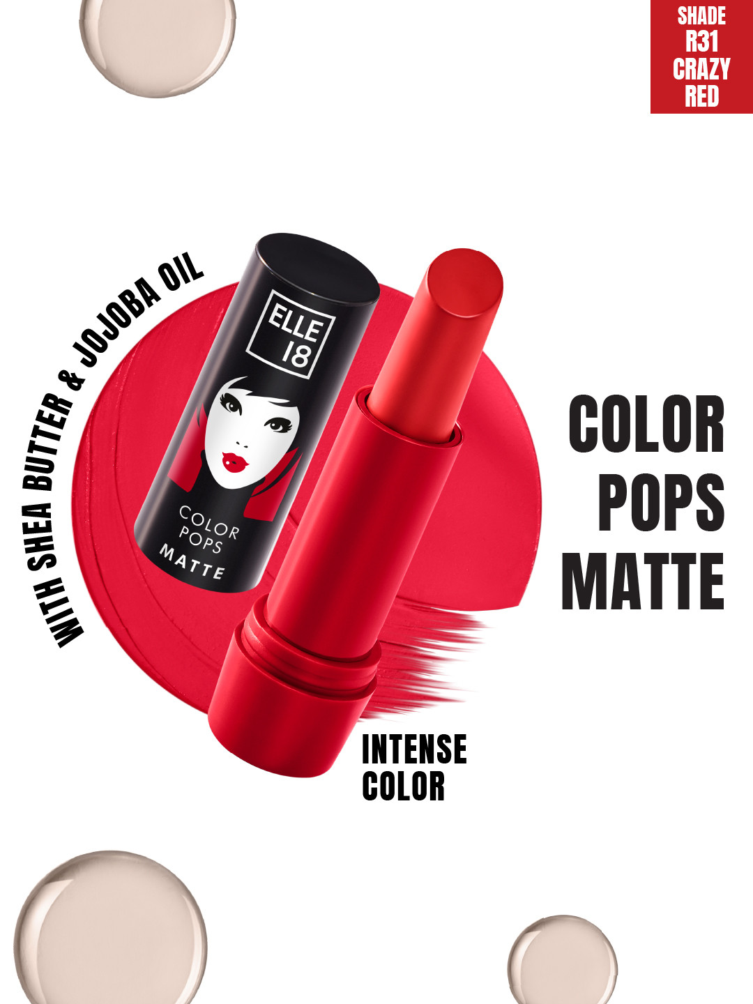 ELLE 18  Color Pop Moisturising Matte Lip Color With Jojoba Oil 4.3g - R31 Crazy Red