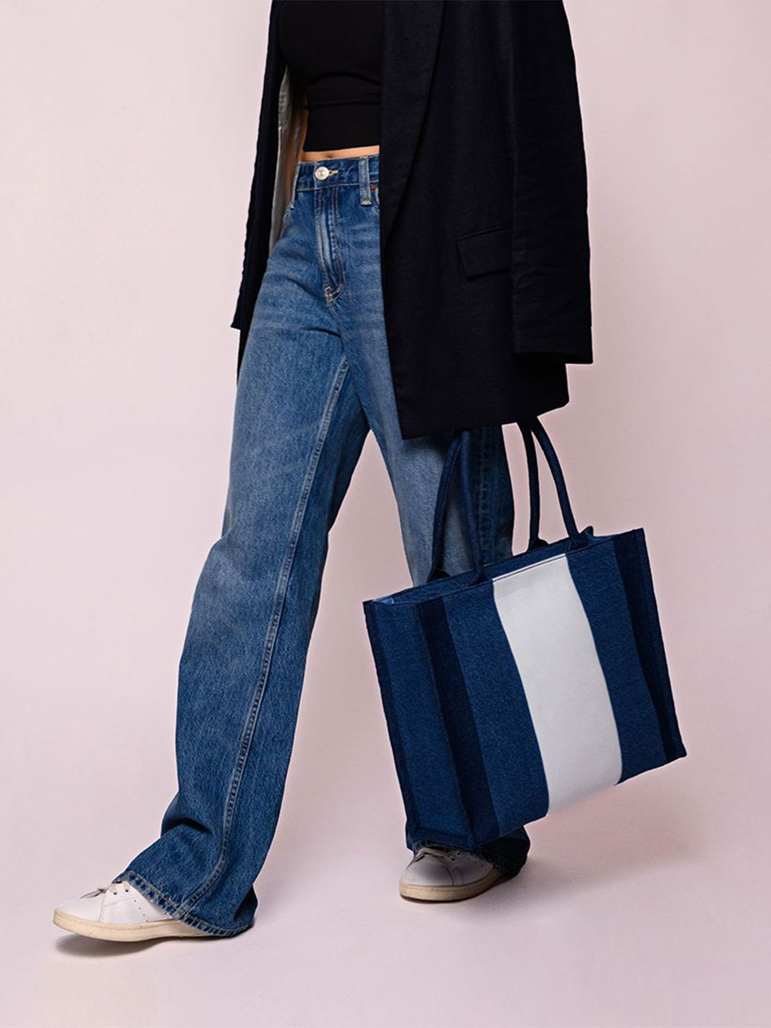 earthbags Colourblocked Shopper Denim Box Tote Bag