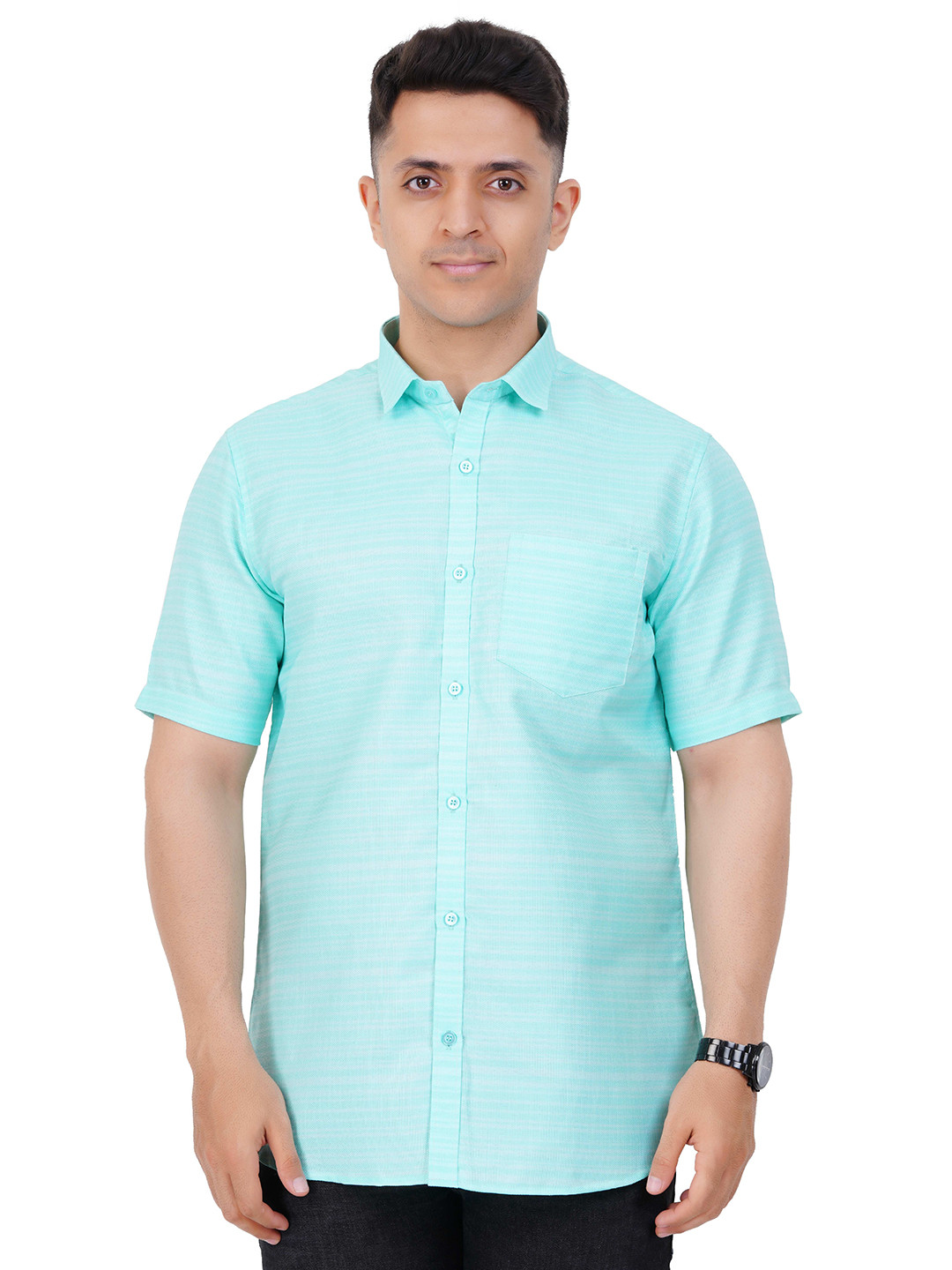 PRAKASAM COTTON Mens Self Design Half Sleeve Formal Linen Cotton Shirt