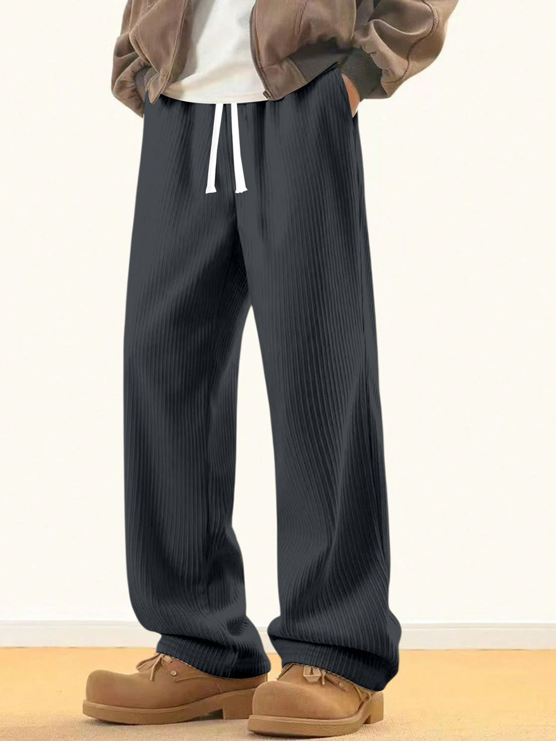 RAJOVATI Men Ribbed Slim Fit Trousers