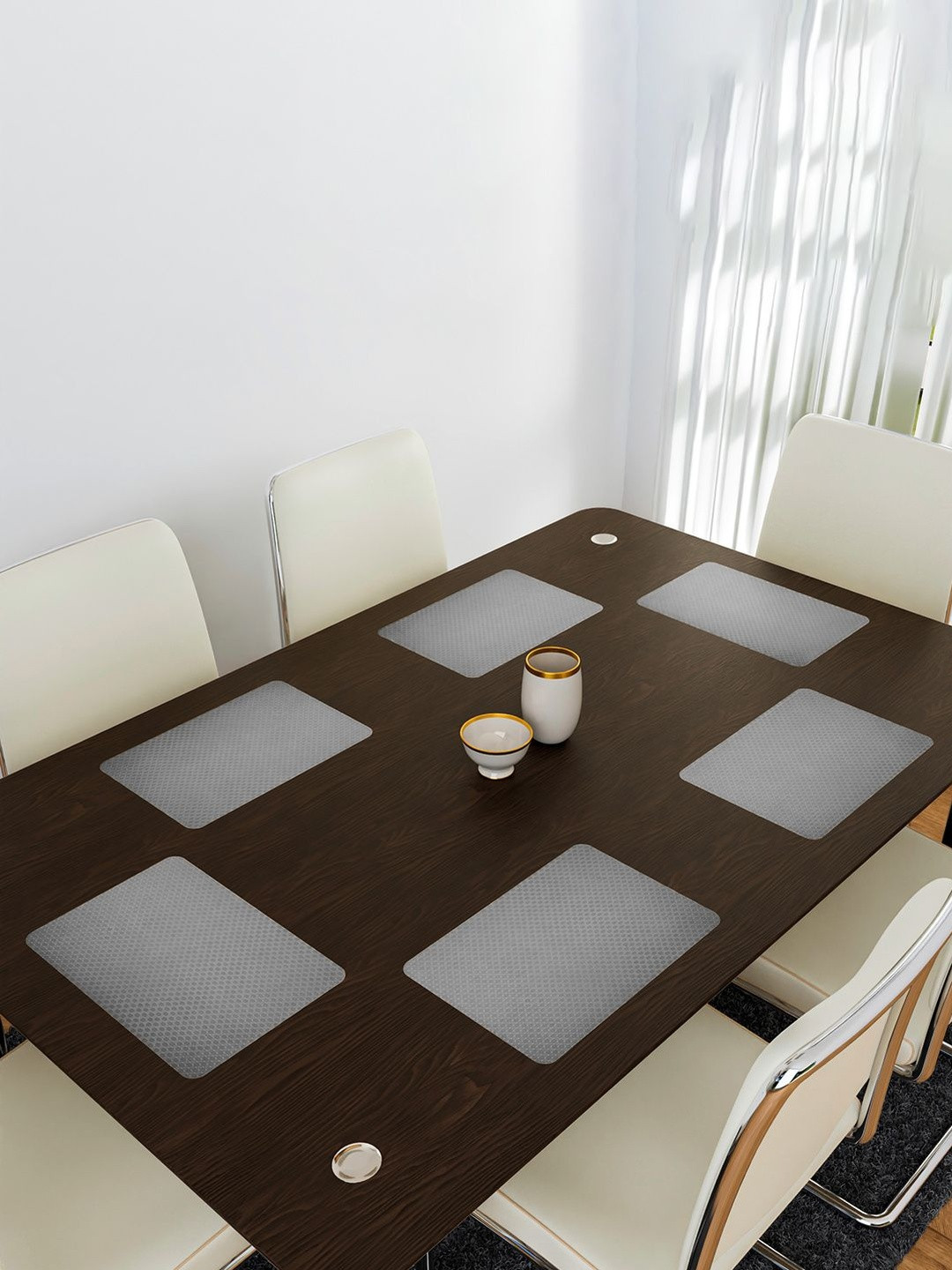 Aura Grey 6 Pieces Textured Rectangle Shaped Table Placemats