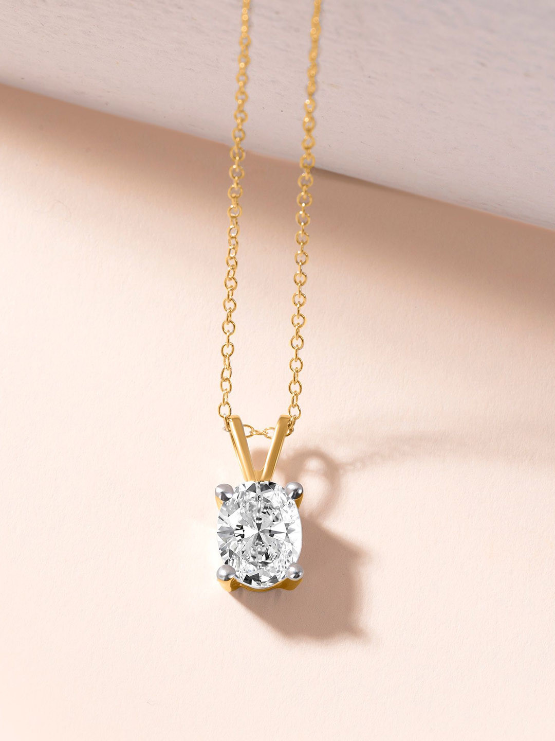 Sparkles Women 14Kt Gold Prong Oval Solitaire Pendant With Lab Grown Diamond - 0.51g