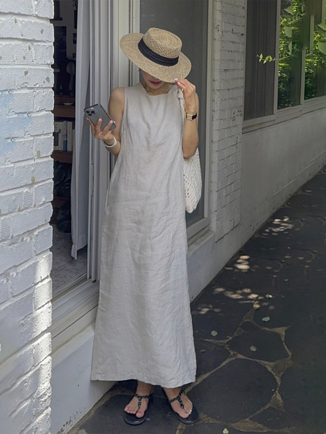 LULU & SKY Interlock-Back Detail Slits Maxi Dress