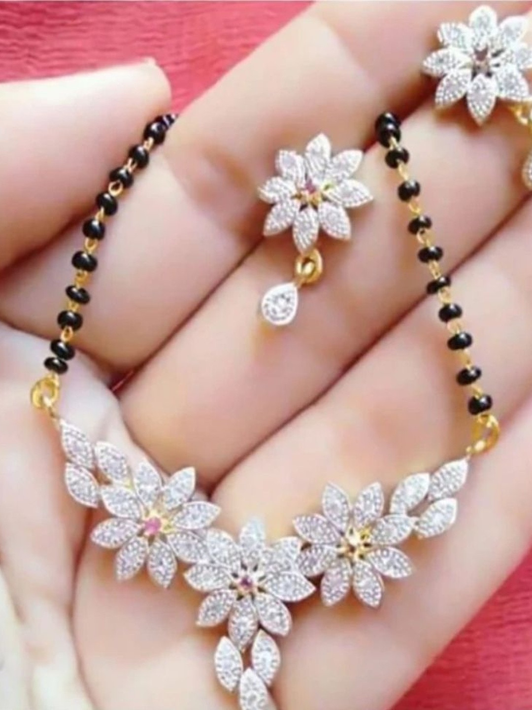 ADITYA COLLECTION  Women Silver Alloy Black Beaded  Artificial Stone Type Jewellery set