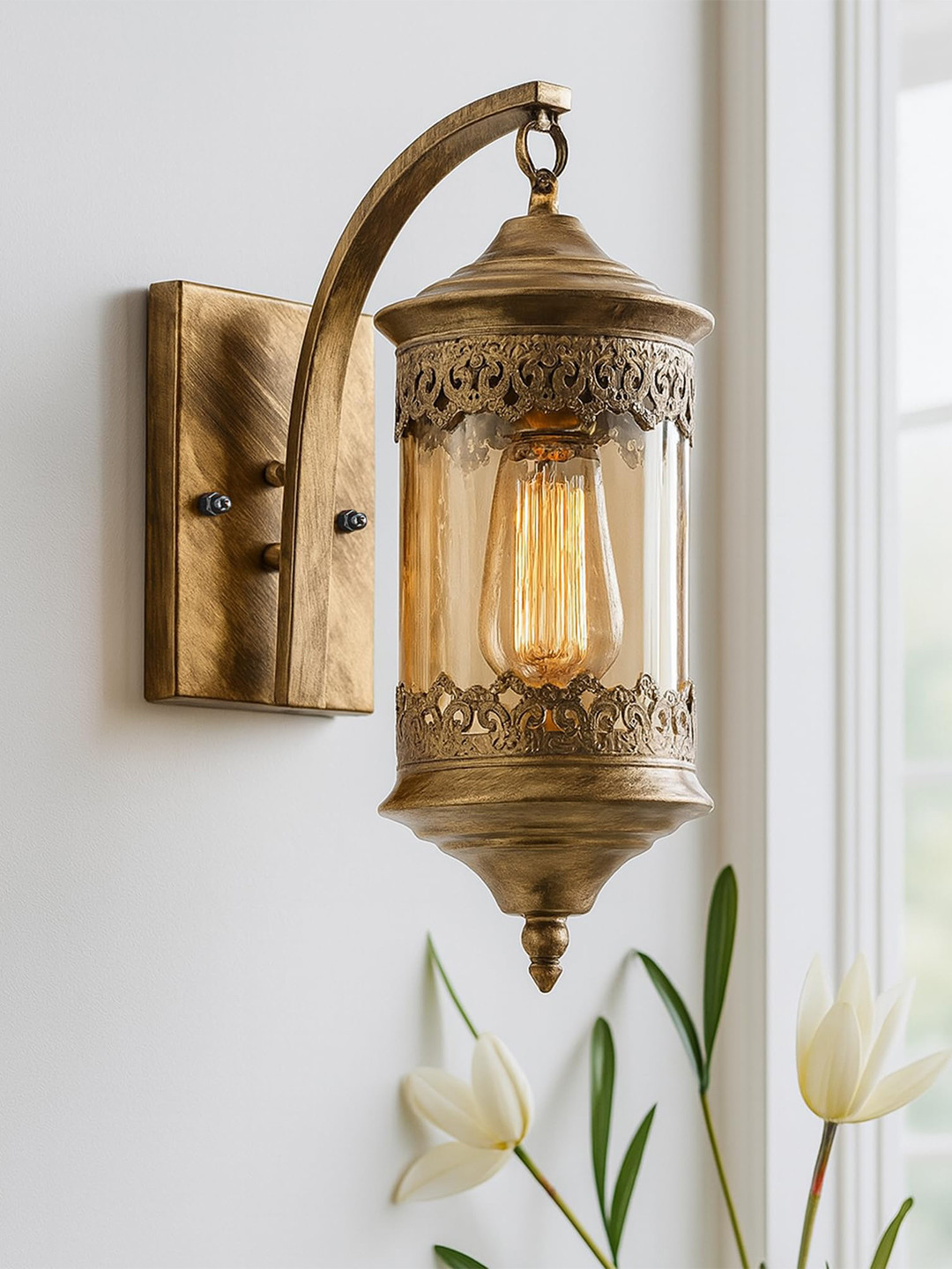 Homesake Gold-Toned and Brown Metal Cylinder Shaped Wall Lamp