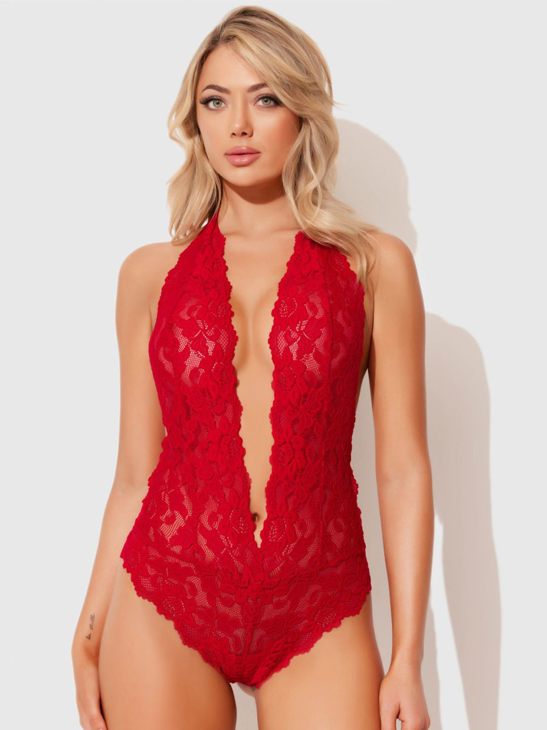 Luvien Paris Women Self Design Halter Neck Baby Doll
