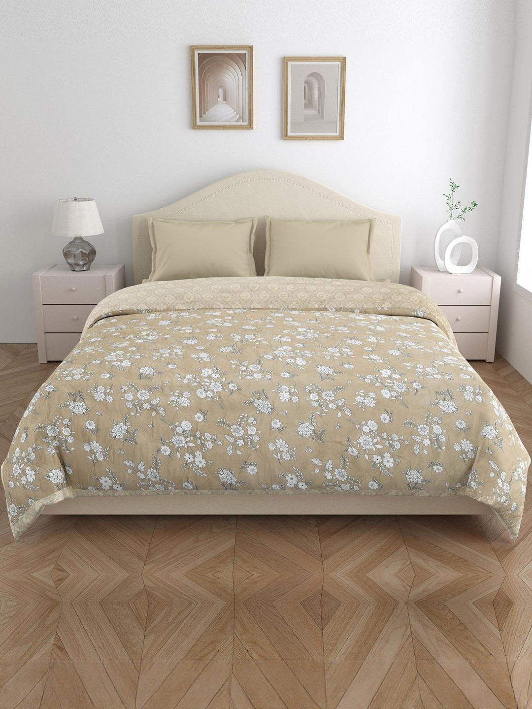 Home Fresh Brown & Beige Floral Microfiber AC Room 120 GSM Double Bed Comforter