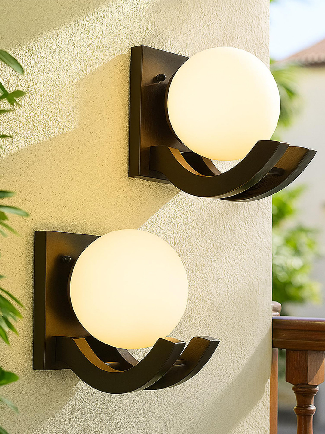 Homesake Pack of 2 Brown & White Wooden Side Wall Lamp